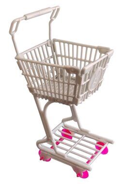 Barbie Mattel Shopping Cart Gray with Pink Wheels 5.5" tall